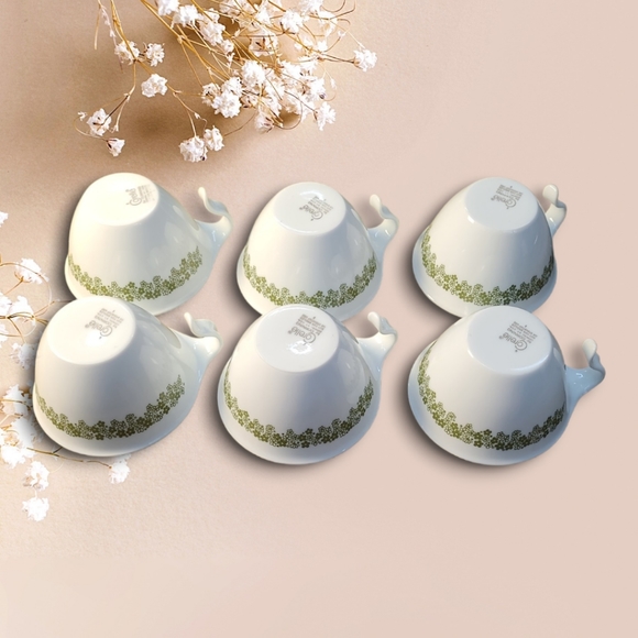 Vintage Corelle 6 Spring Blossom Butterfly Green Hook Handle Stackable Cups - Picture 3 of 5